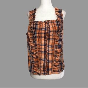 💛 2X 💛 NWT Anthro Tank Top Plaid Ruffled Ruched Cropped Plus Size